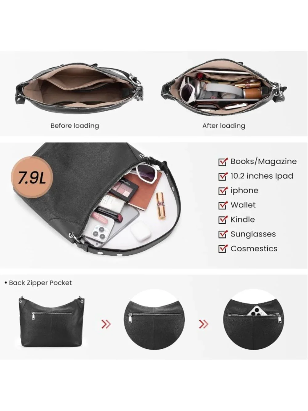 Trendy Genuine Leather Hobo Bag for Women | Soft Crossbody Shoulder Purse with